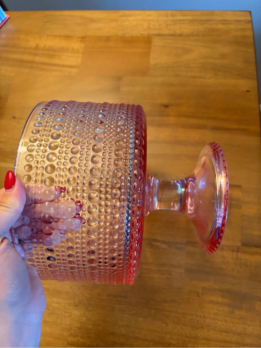 Pink Hobnail Glass Pedestal Trifle Dish